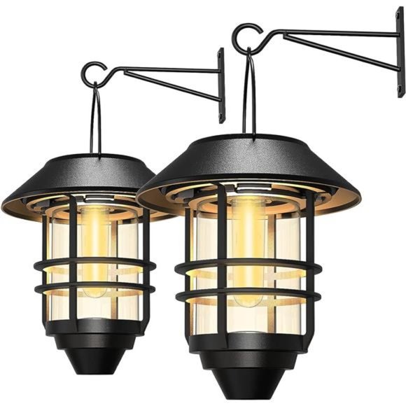 2 Pack Security Solar Hanging Lanterns Outdoor, Solar Wall Lights Outdoor - Picture 1 of 6